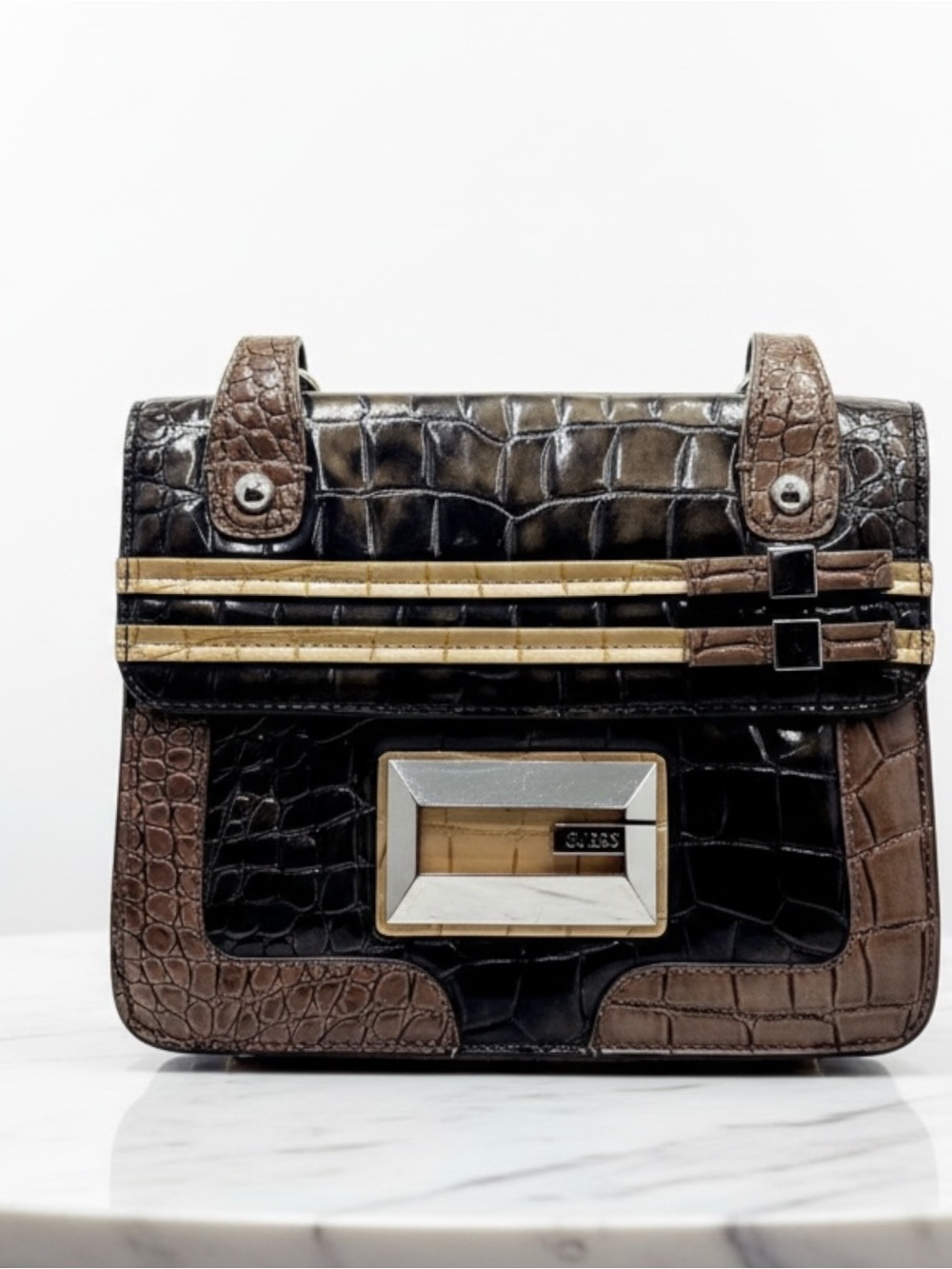 Guess Y2K Metallic Brown Croc-Embossed Handbag HOST PICK